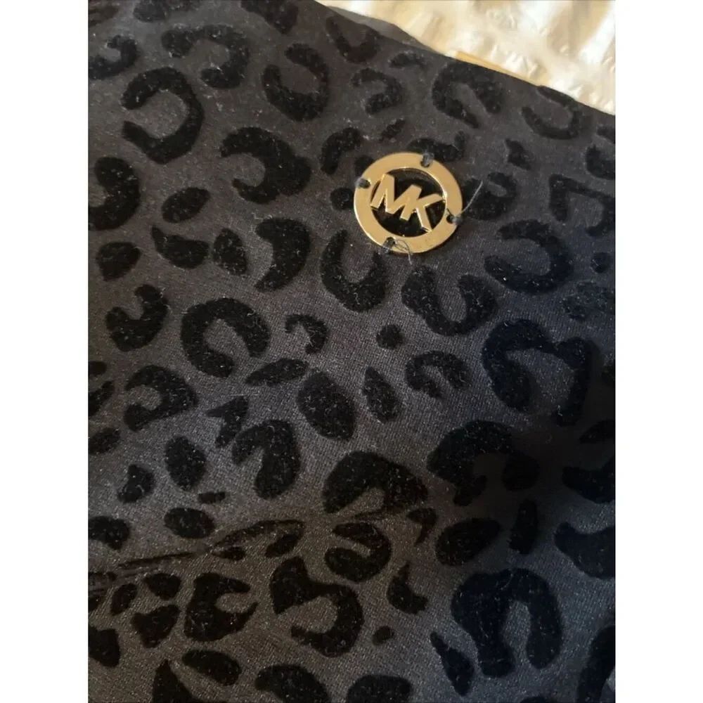 michael kors New Skinny High Rise solid black velvet leopard print pants Large - Picture 3 of 6